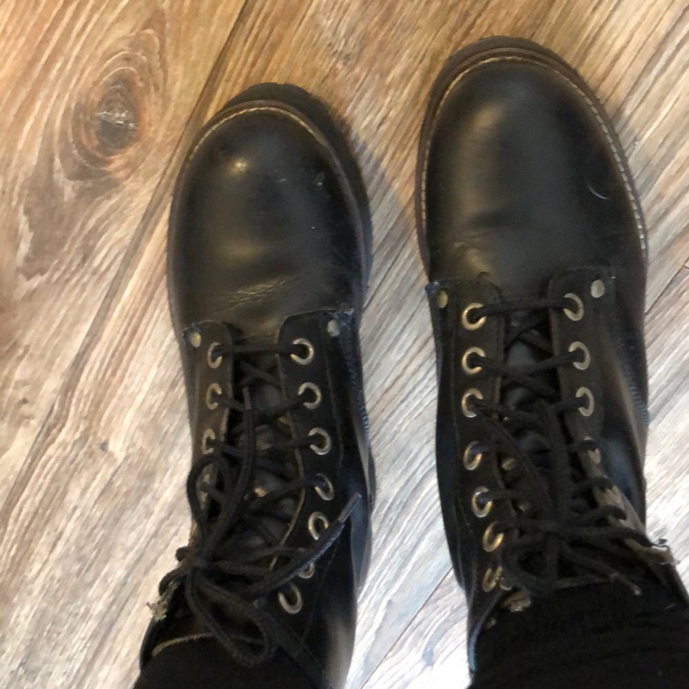Black leather moto boot size 9